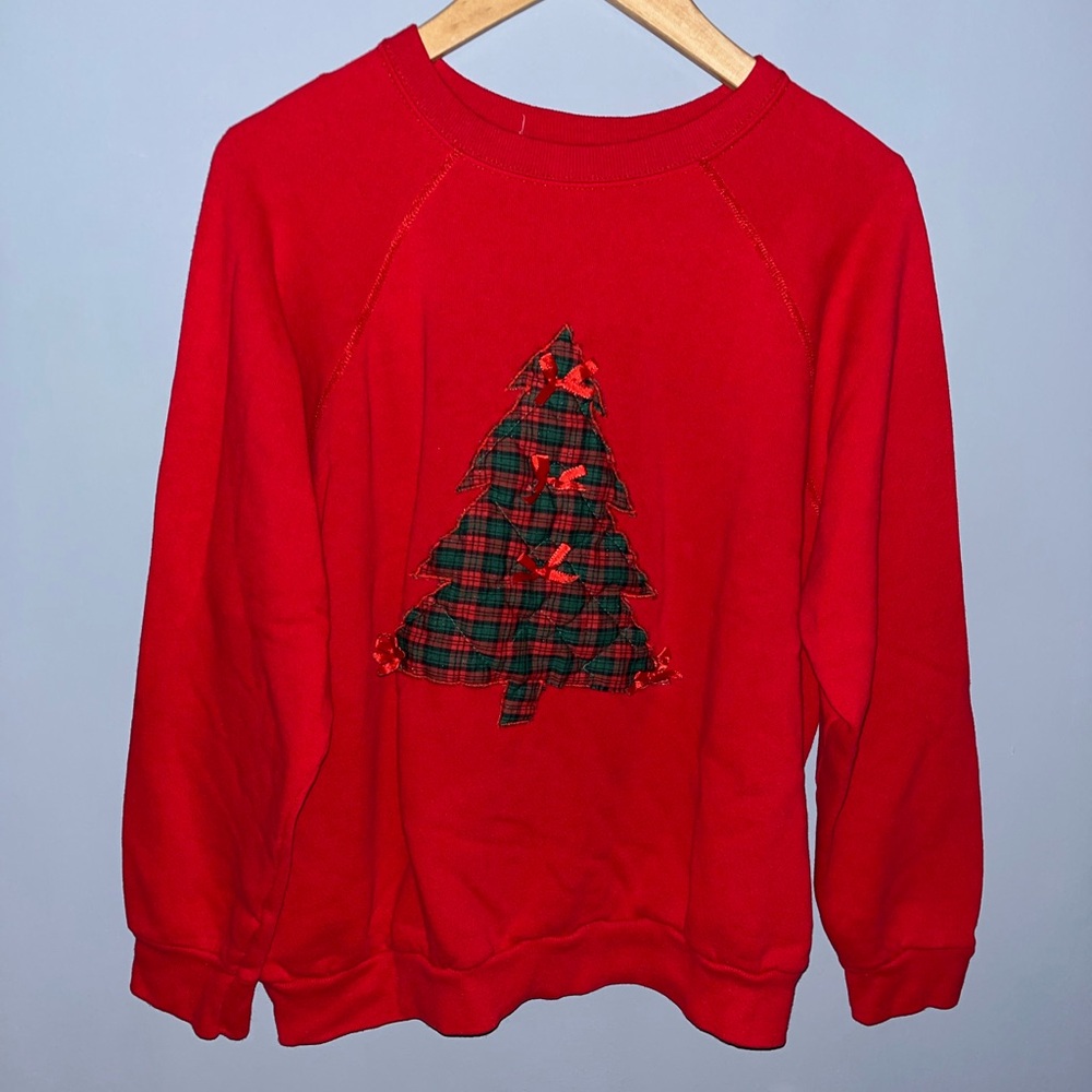 Vintage sewn Christmas‎ Tree Red Sweatshirt